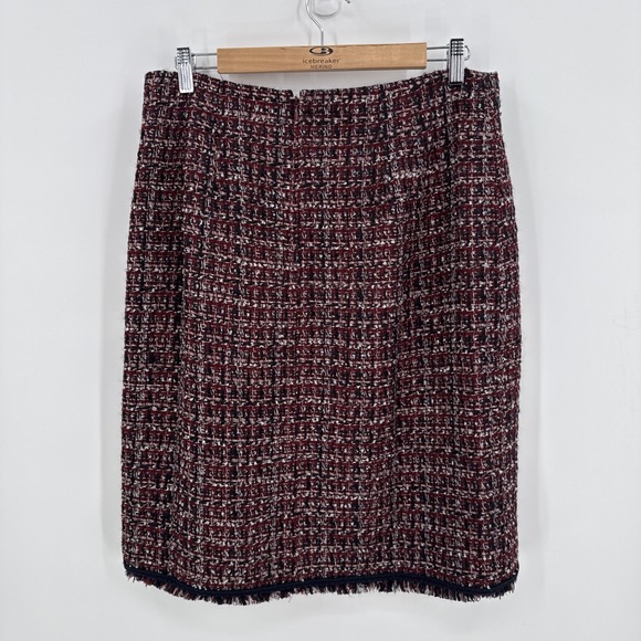 Talbots Womens Tweed Burgundy Fringe Pencil Skirt Sz 12 Office Academia Career - Picture 5 of 12